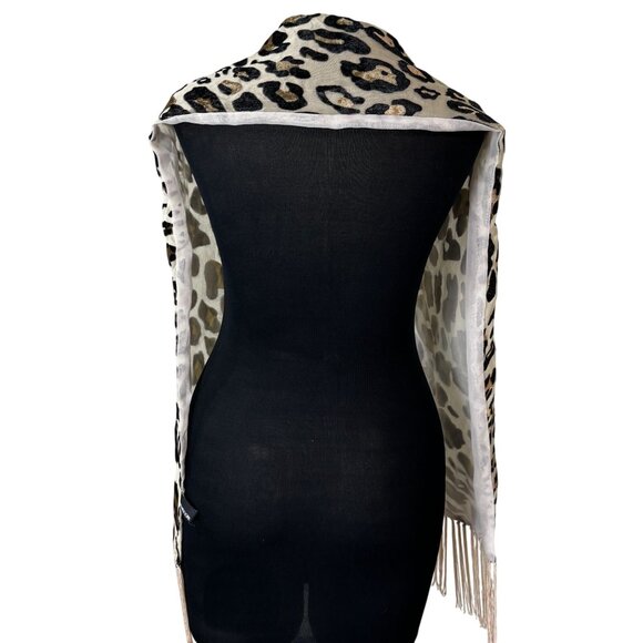 Jones New York Leopard Print Scarf With Fringe 60"x7" Rayon Blend For Women - Picture 3 of 9